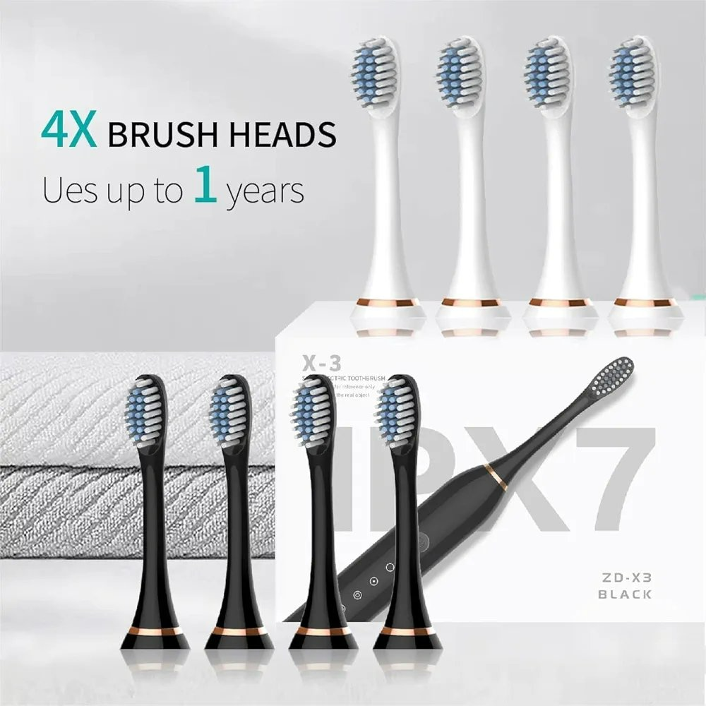 Sonic Electric Toothbrush, USB Rechargeable with 4 Brush Heads & 6 Modes | IPX7 Waterproof for Adults and Kids