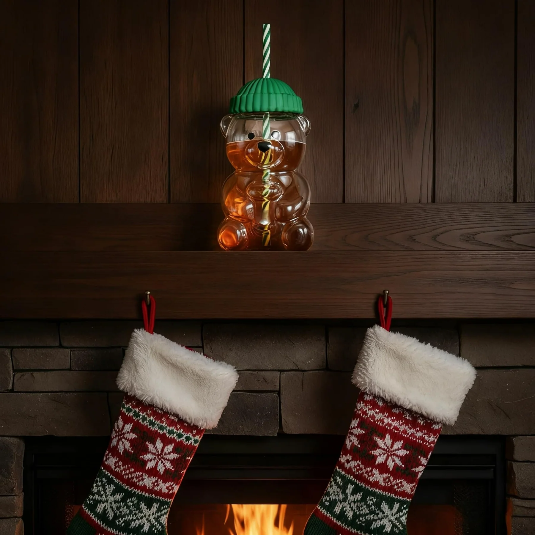 Bear Glass Cup with Straw (600ml)