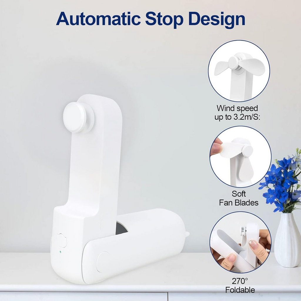 2 in 1 PowerBank Mini Handheld Fan – USB Rechargeable, Foldable & Portable Pocket Fan, Quiet Operation for Travel, Home & Outdoor