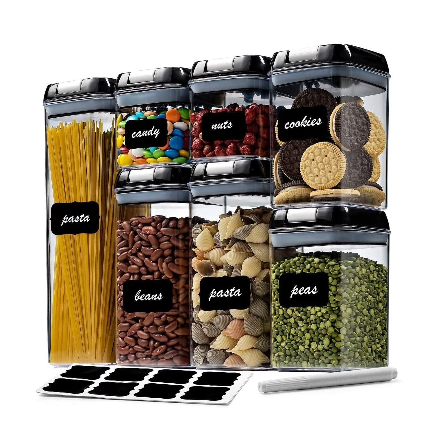 7 Pieces Container Set Airtight Food Storage with 8 Labels & Chalk Marker