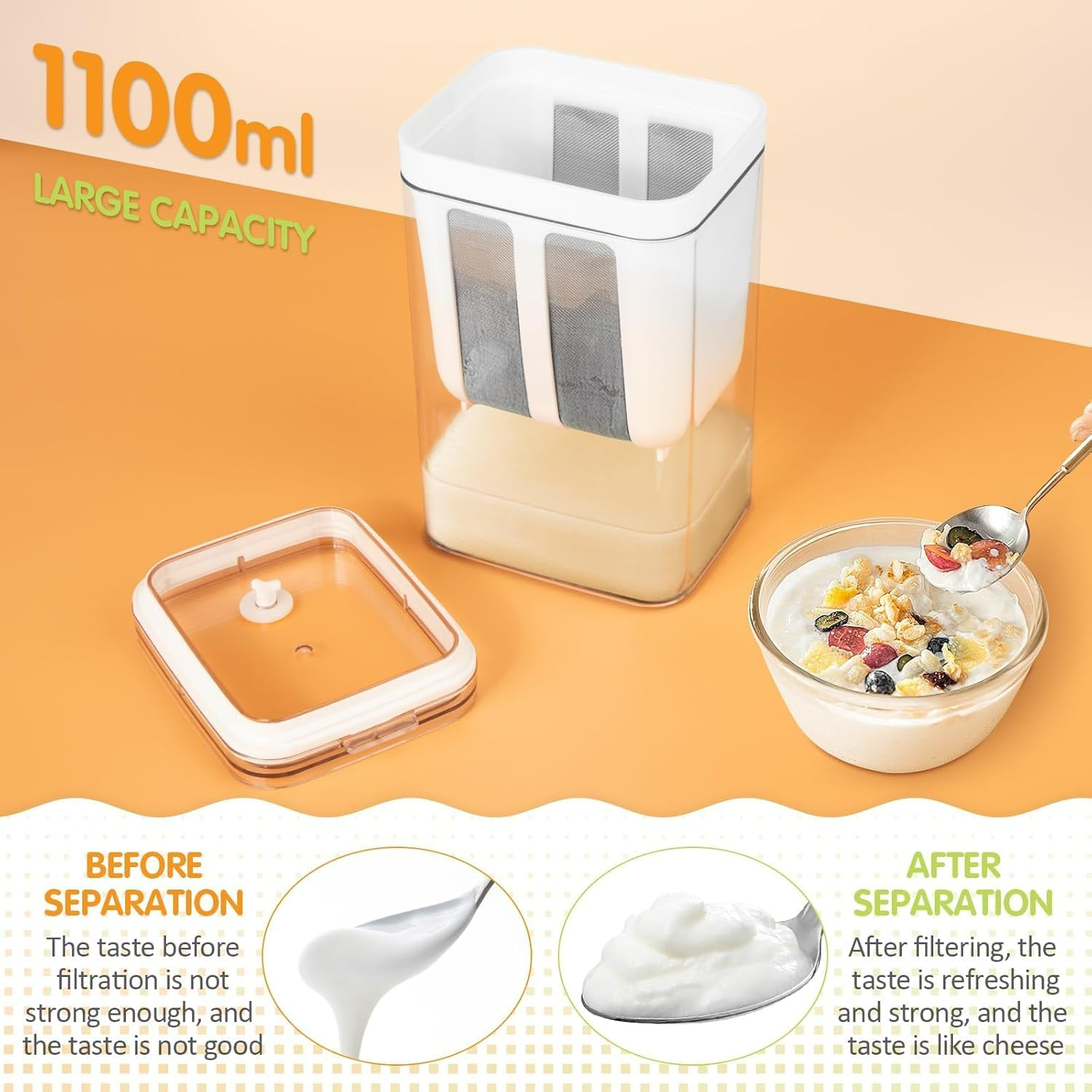 Greek Yogurt Strainer 1100ml – Multi-Purpose Yogurt Maker