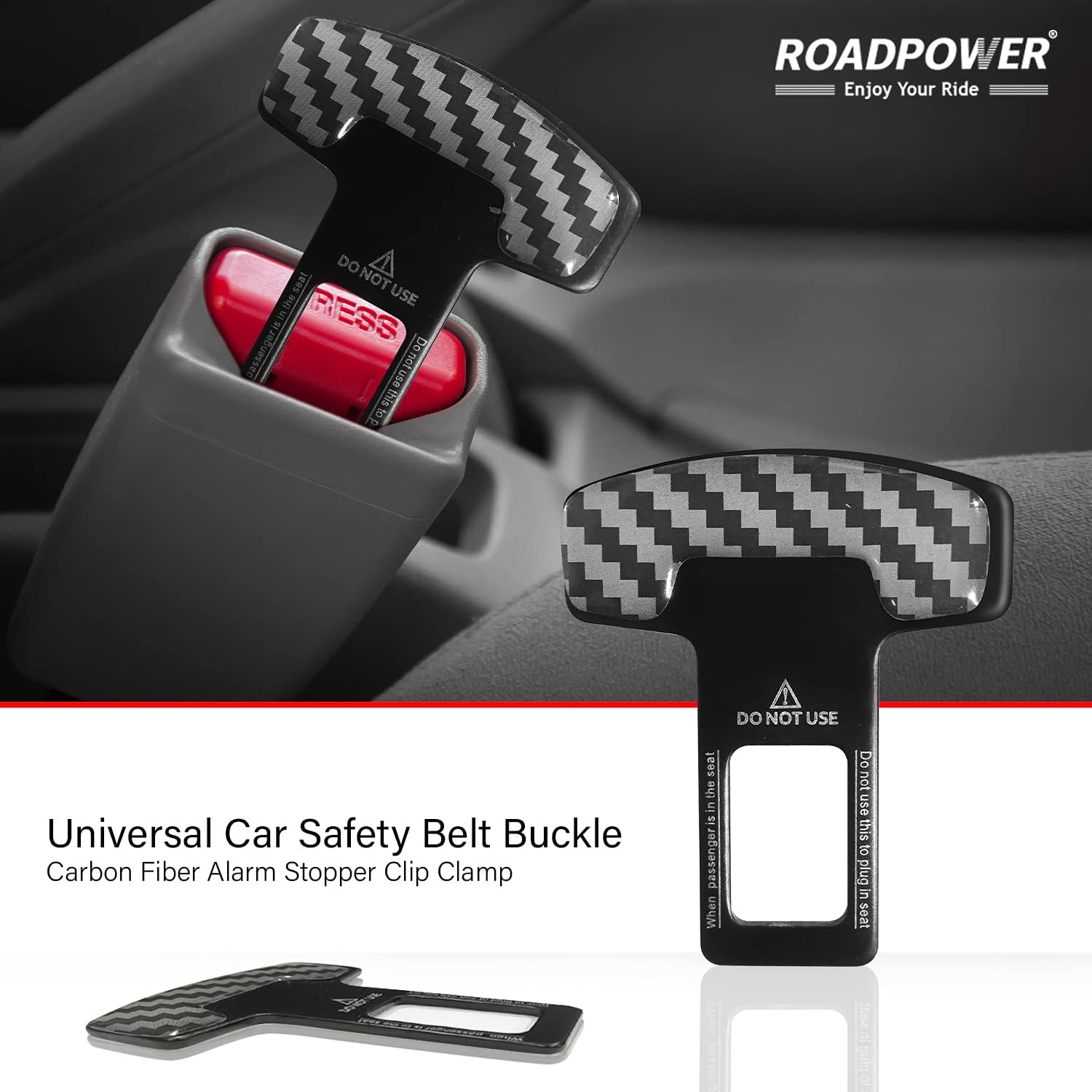Car Safety Seat Belt Buckle Alarm Stopper Silencer Clip Clamp Carbon Fiber Universal (2 Pcs)