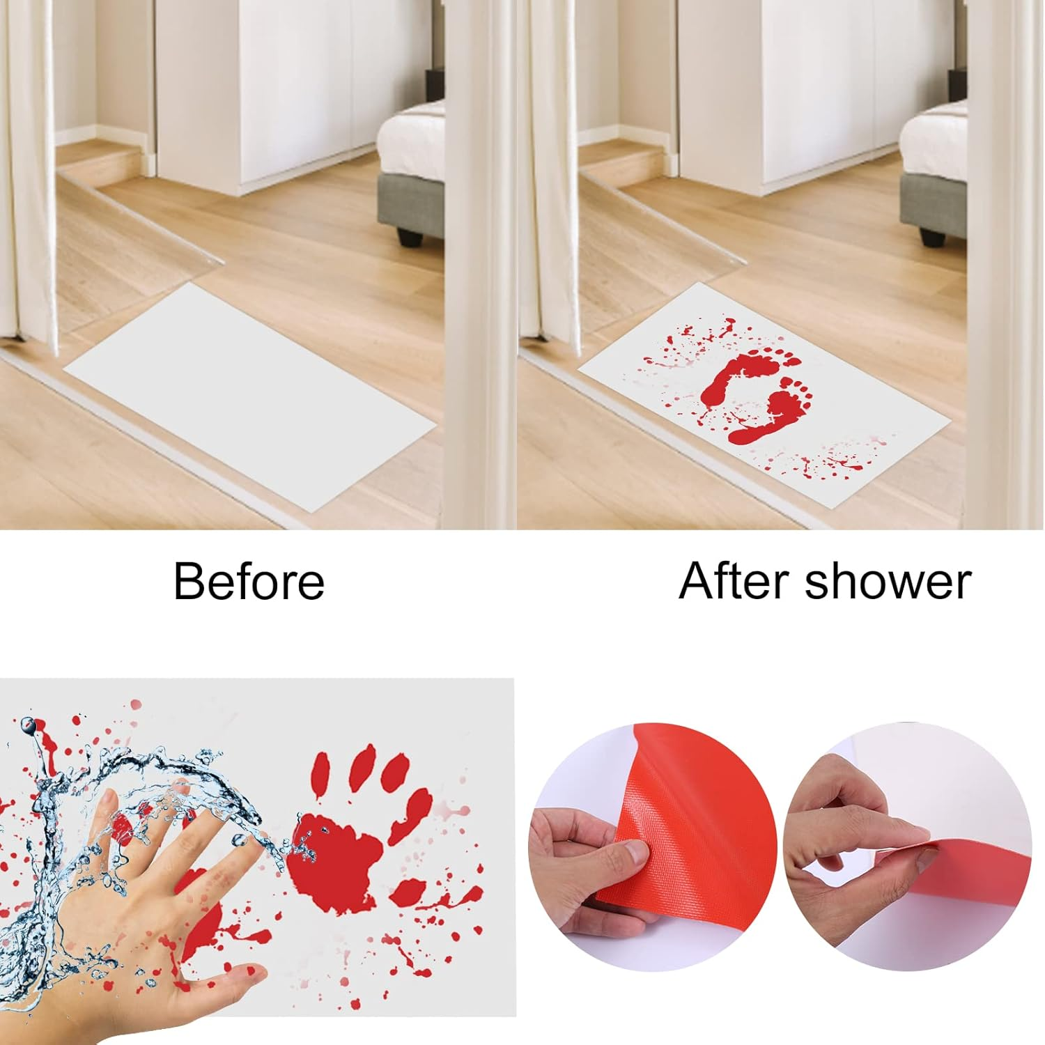 Bloody Bathroom Color-Changing Floor Mat Footprints Decor Floor Rug Carpet Trick Props
