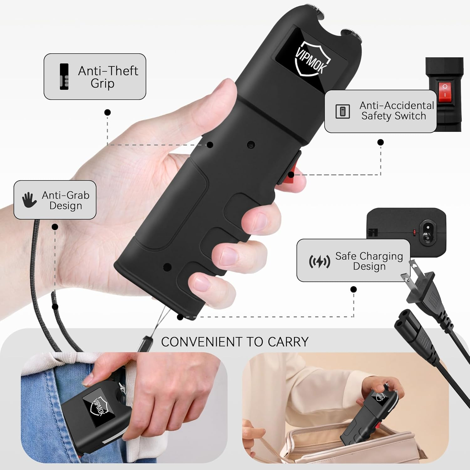 2 in 1 Stun Gun with LED Flashlight Personal Protection Device 180000W