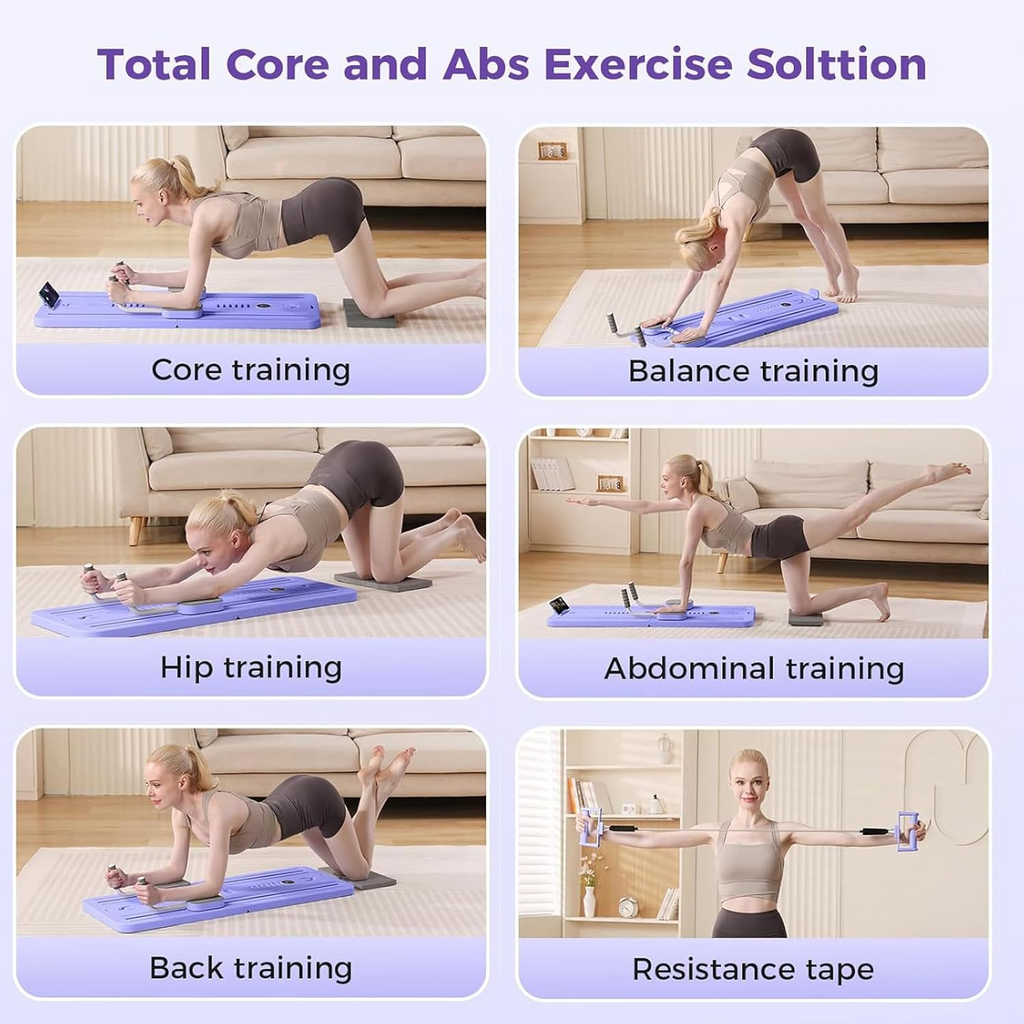 Foldable Pilates Reformer Machine – Multifunctional Home Fitness Board with Ab Roller