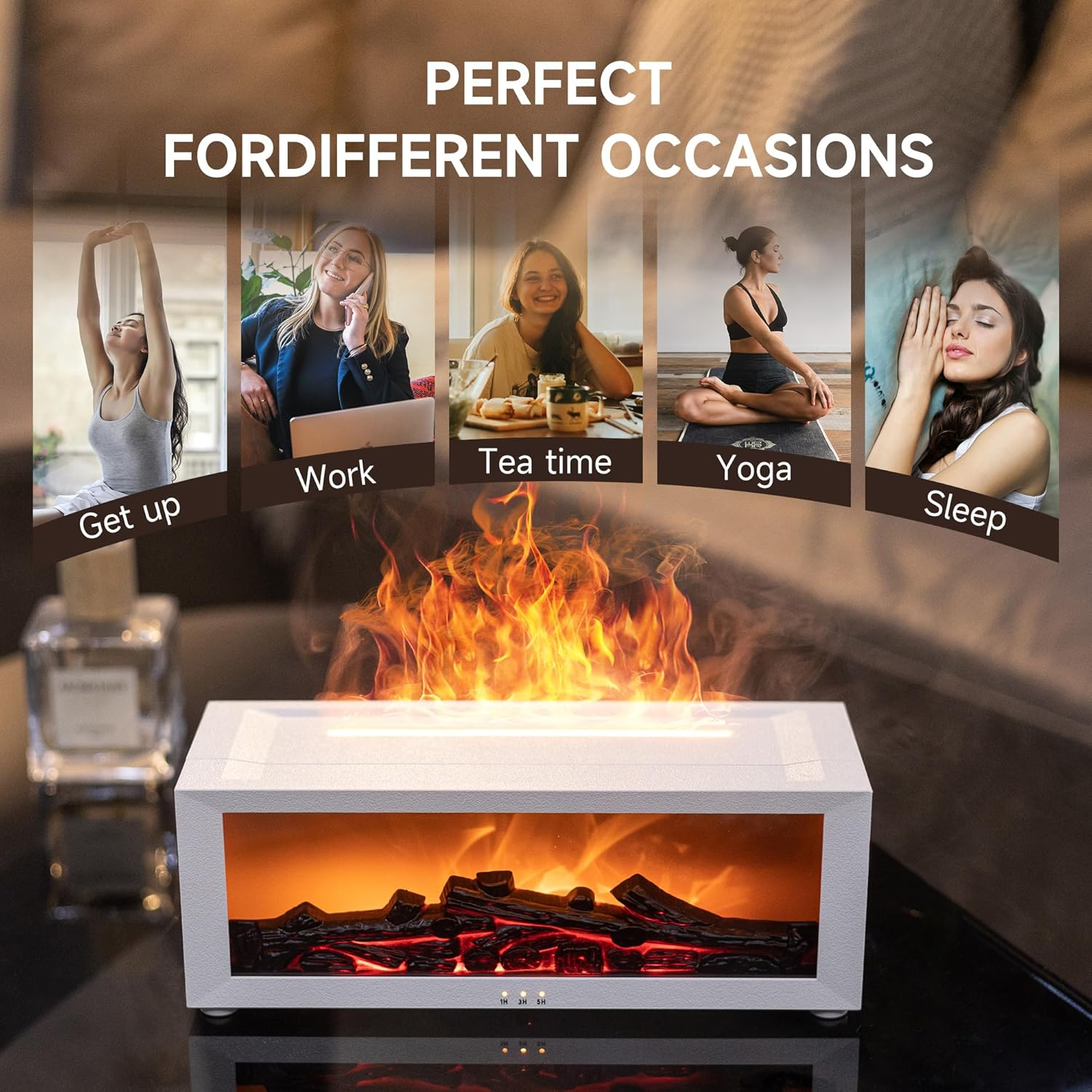 Flame Fire place Diffuser, Vintage Fireplace Aromatherapy Diffuser Humidifier