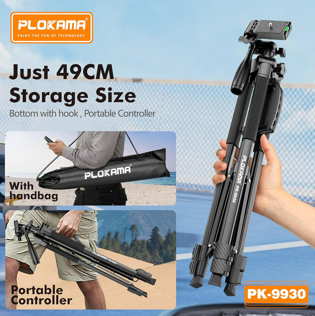 PLOKAMA Professional Tripod 150cm – 360° Rotation with Bluetooth Remote PK-9950