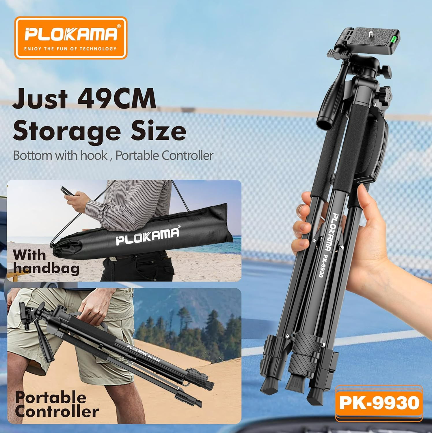 PLOKAMA Professional Tripod 150cm – 360° Rotation with Bluetooth Remote PK-9950