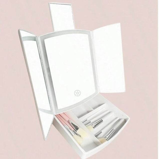 My Fold Away Vanity Mirror With Led & Makeup Storage