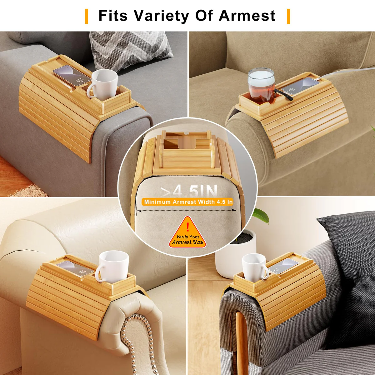 Bamboo Couch Arm Tray