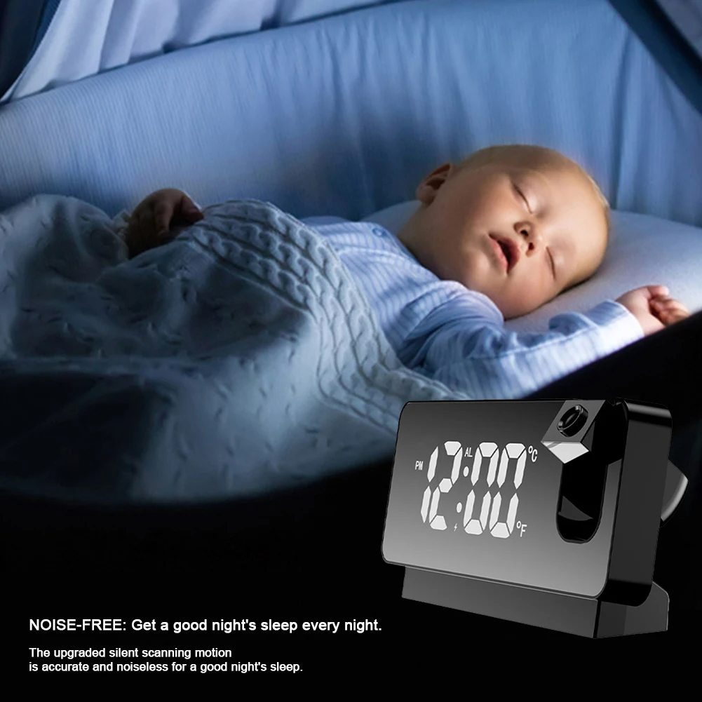 LED Digital Projector Projection Snooze Dual Alarm Clock Timer - White