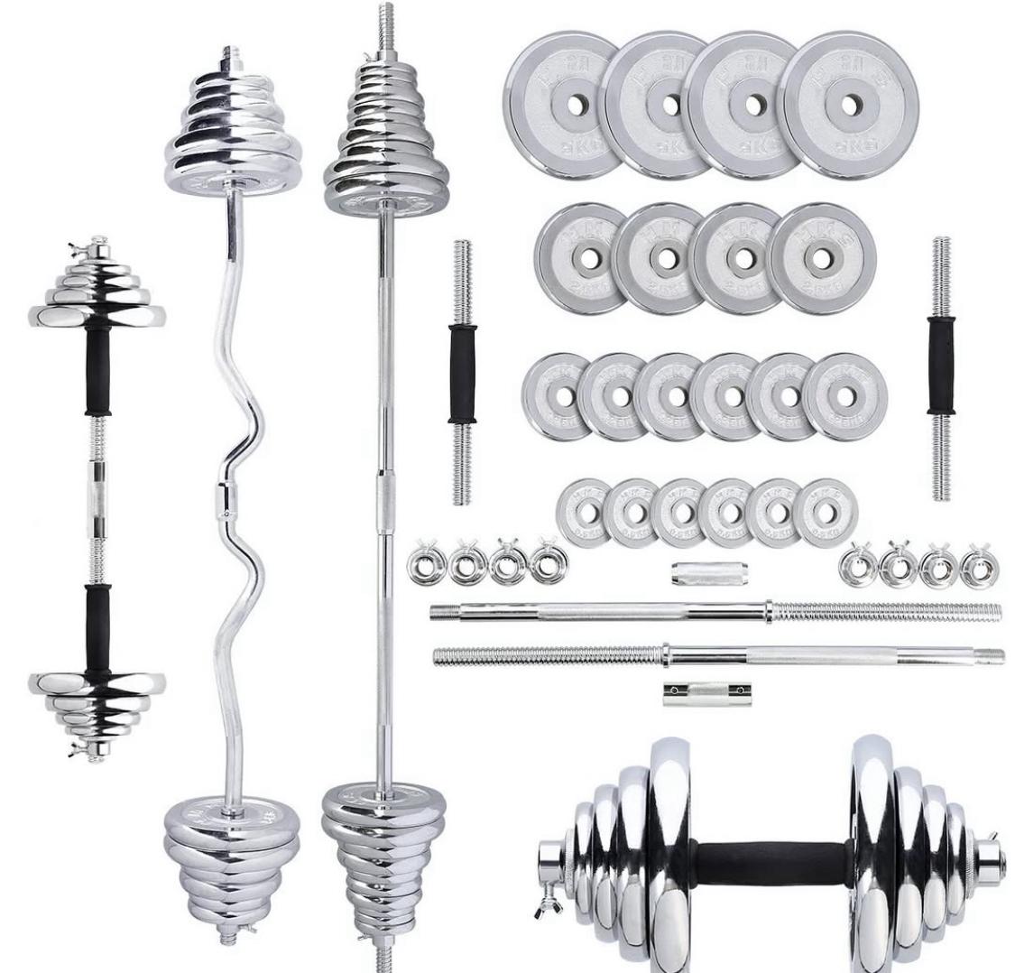 55kg Adjustable Dumbbell, Barbell ; EZ Curl Set – 3-in-1 Strength Kit
