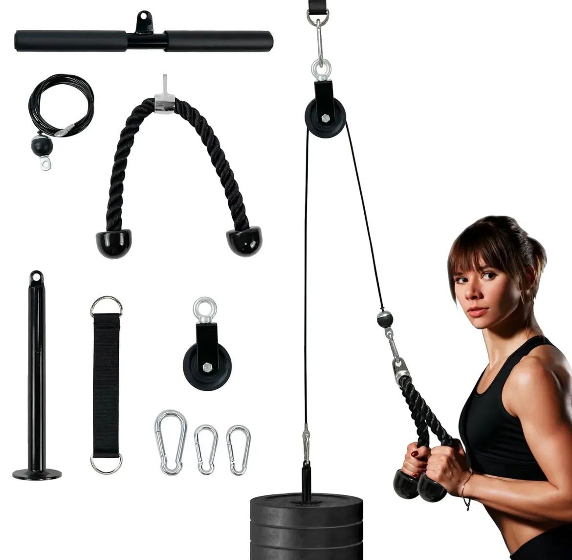 Adjustable Pulley Cable System – LAT Pulldown, Tricep, and Fitness Training Kit