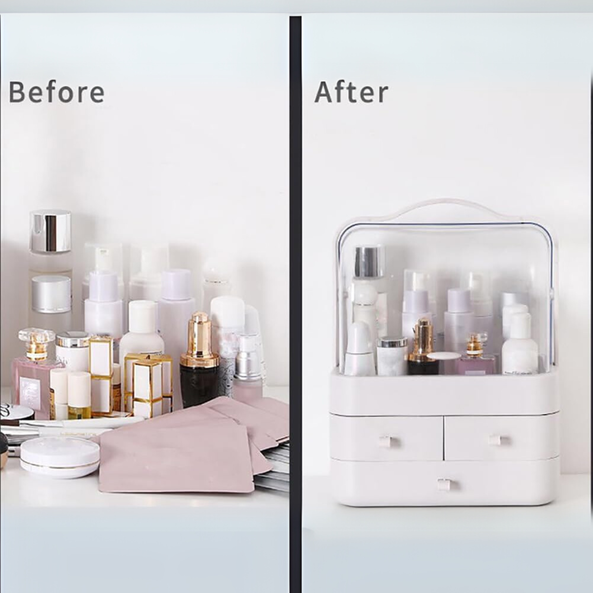 Dustproof Makeup Organizer with 3 Drawers – Waterproof Cosmetic Storage Box
