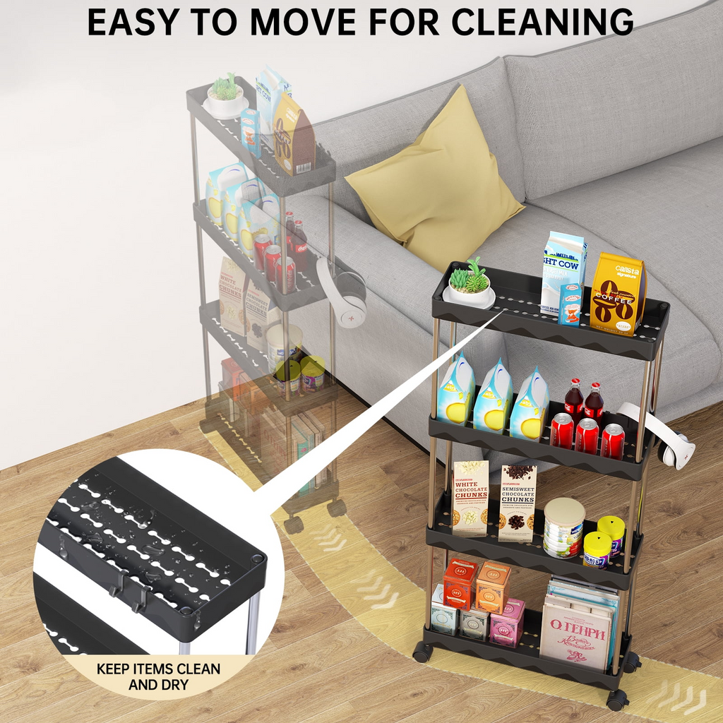 4 Tier Slim Rolling Storage Cart, Bathroom Storage Organizer,
