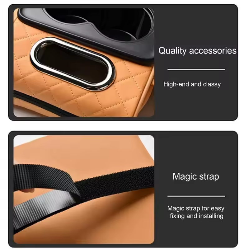 5-in-1 Car Center Console Armrest Cushion with Cup Holder Tissue Box Organizer Bag