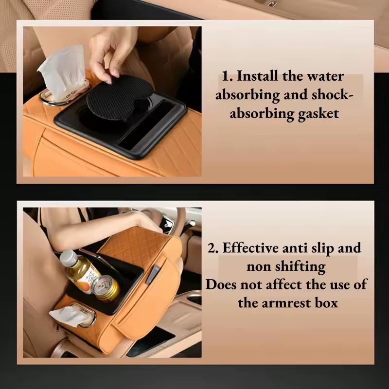 5-in-1 Car Center Console Armrest Cushion with Cup Holder Tissue Box Organizer Bag