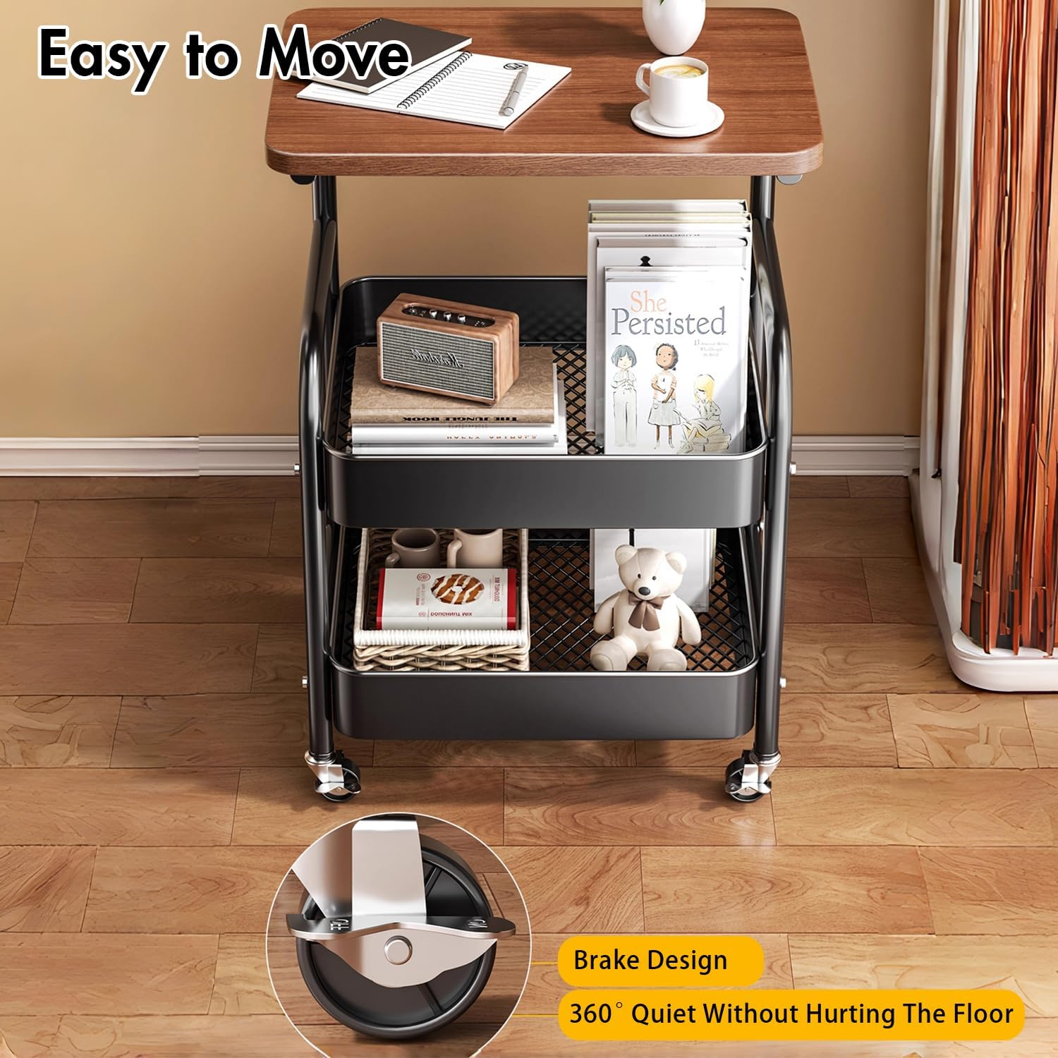 3-Tier Rolling Storage Cart, Trolley Organizer