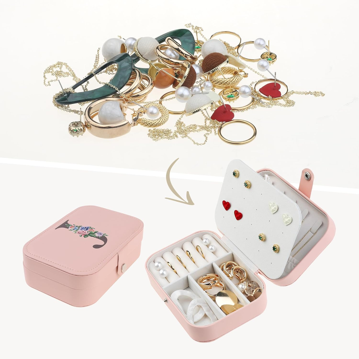 Portable PU Leather Jewelry Case Organizer Storage Display Holder